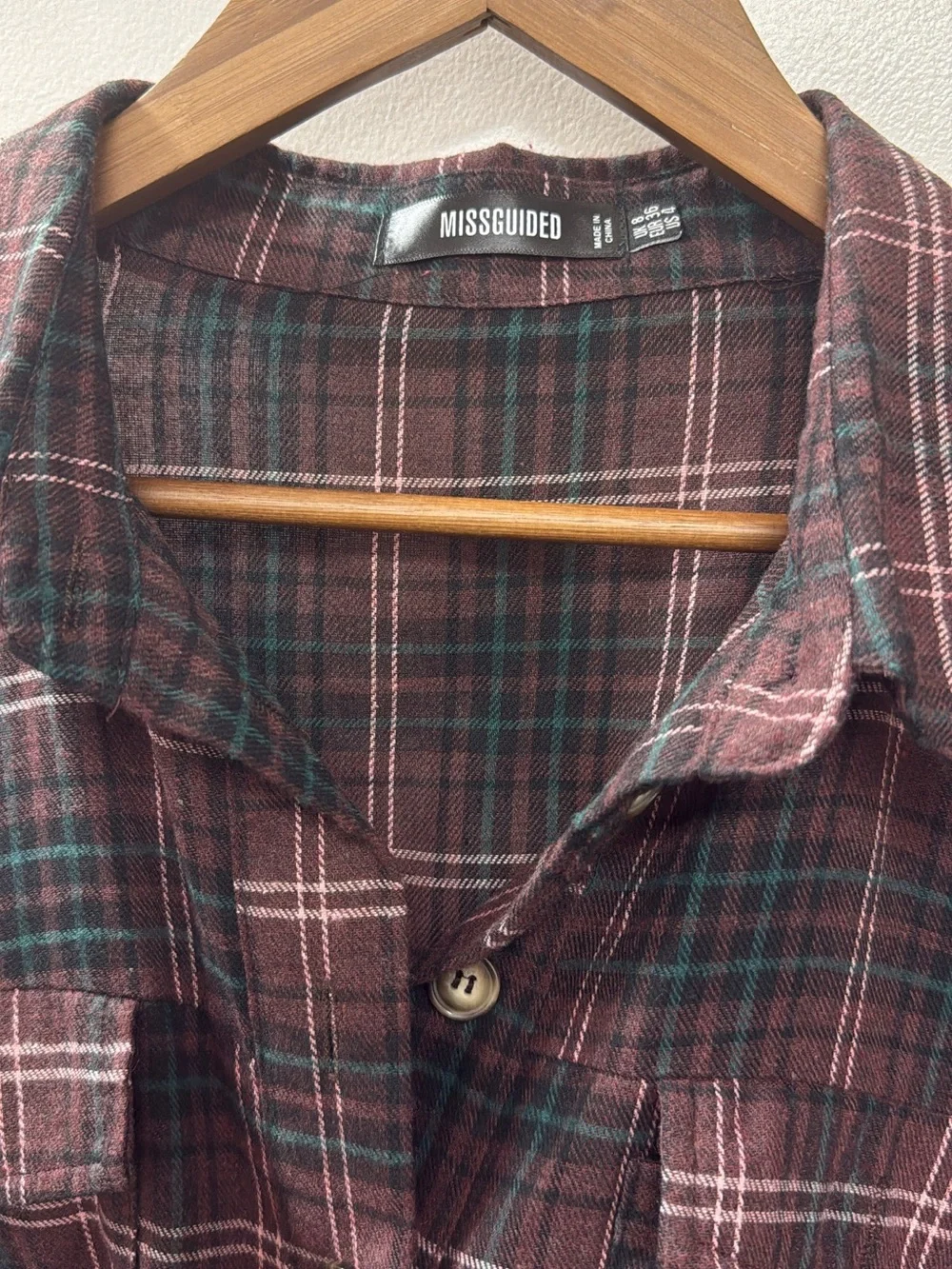 Missguided Burgundy Plaid Button-Down Shirt